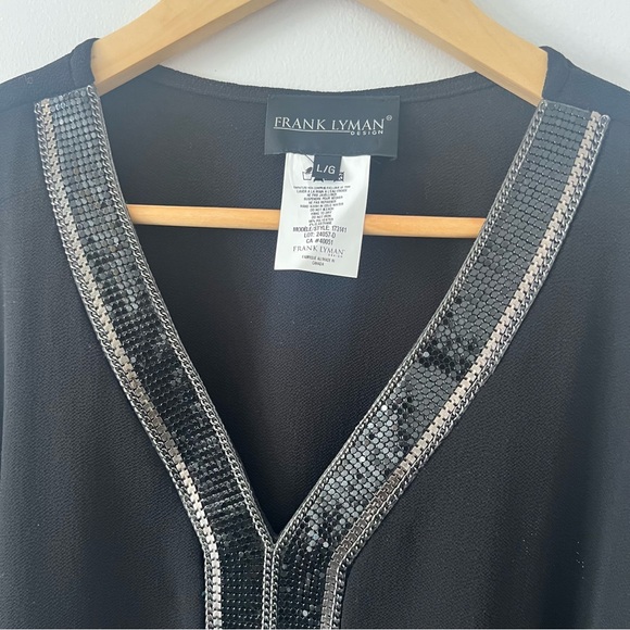Frank Lyman Cold Shoulder Embellished Tunic Black Made in Canada Size L - Picture 4 of 8